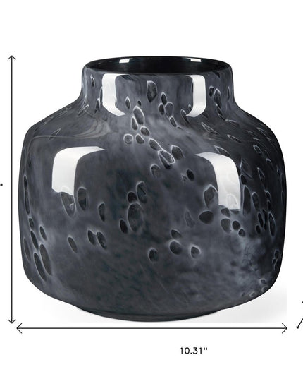 9" Black Mottled Round Glass Table Vase