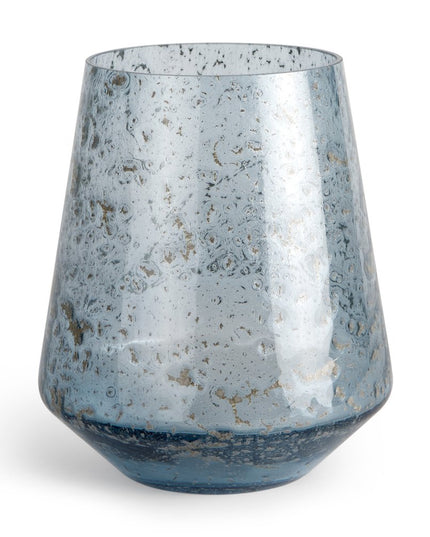 9" Blue Round Seeded Glass Table Vase