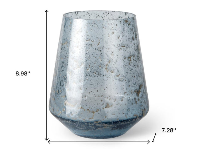 9" Blue Round Seeded Glass Table Vase