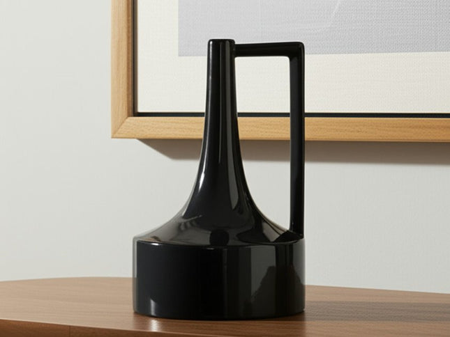 12" Black Ceramic Jug Vase