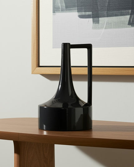 12" Black Ceramic Jug Vase
