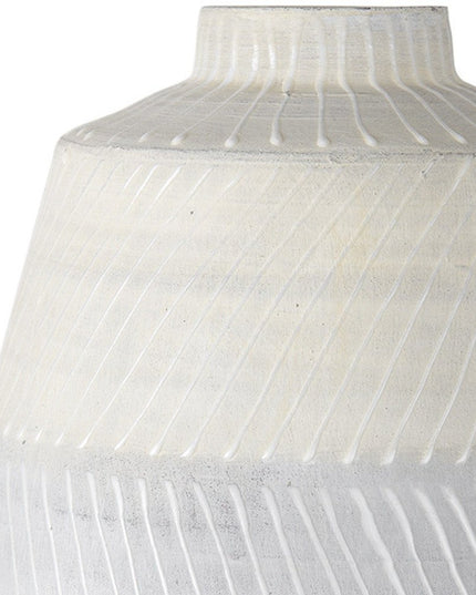 17" Cream And Gray Geometric Ceramic Table Vase