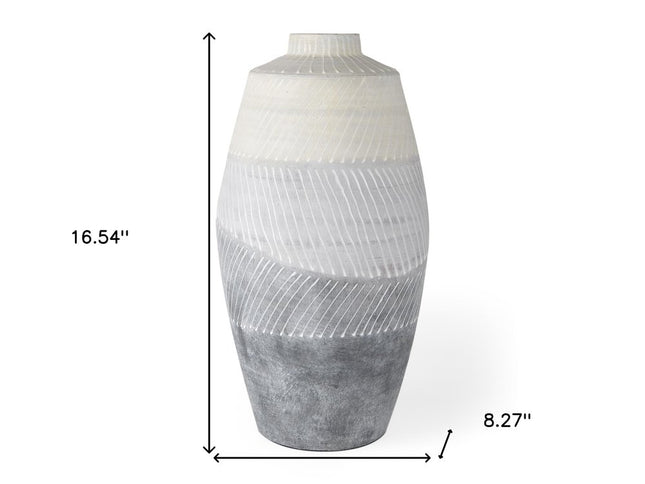 17" Cream And Gray Geometric Ceramic Table Vase