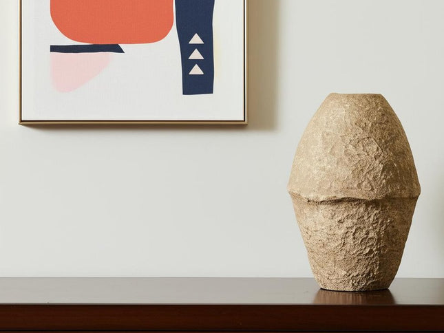 18" Beige Paper Mache Cylinder Table Vase