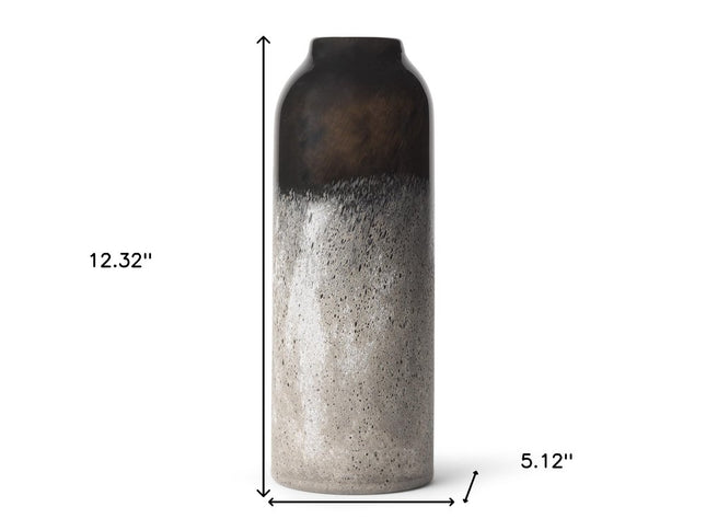 12" Black And Gray Glass Cylinder Table Vase