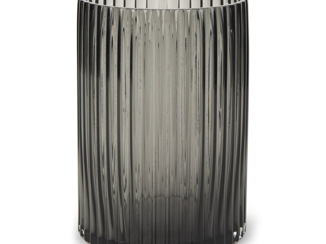 8" Black Cylinder Ribbed Glass Table Vase