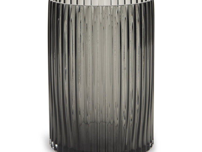 8" Black Cylinder Ribbed Glass Table Vase