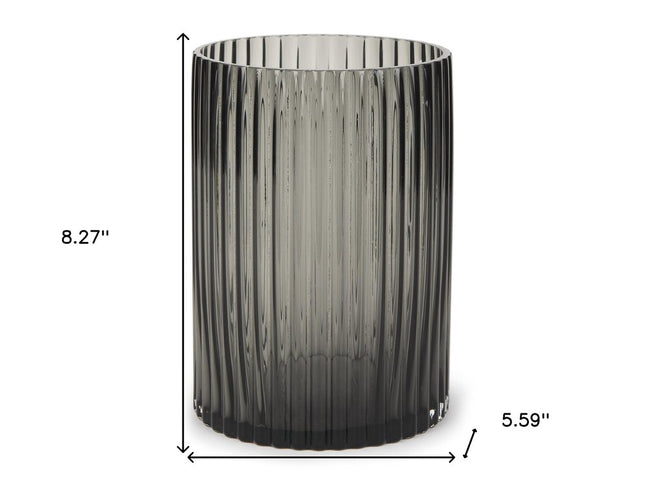 8" Black Cylinder Ribbed Glass Table Vase