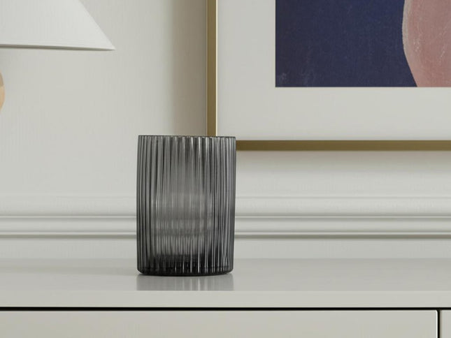 8" Black Cylinder Ribbed Glass Table Vase