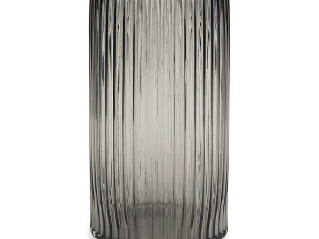 11" Black Cylinder Ribbed Glass Table Vase