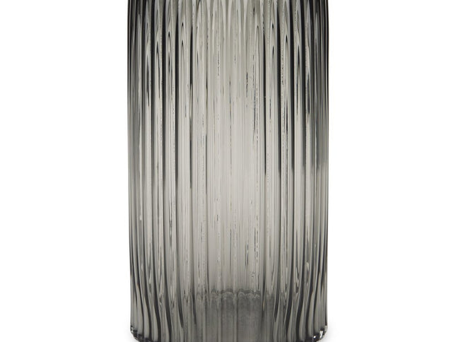 11" Black Cylinder Ribbed Glass Table Vase