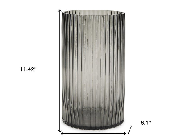 11" Black Cylinder Ribbed Glass Table Vase