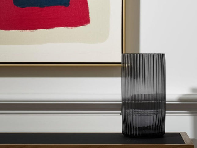 11" Black Cylinder Ribbed Glass Table Vase