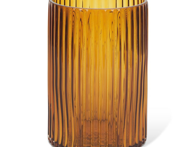 8" Amber Cylinder Ribbed Glass Table Vase