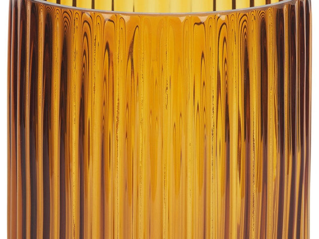 8" Amber Cylinder Ribbed Glass Table Vase