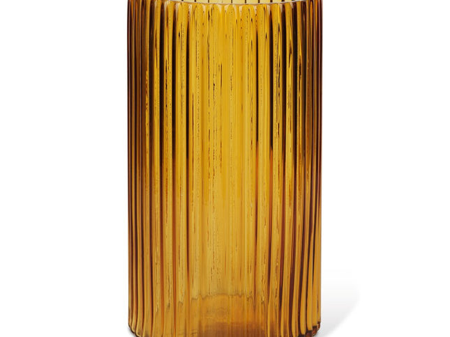 11" Amber Glass Ribbed Cylinder Table Vase