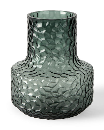 7" Green Faceted Glass Table Vase