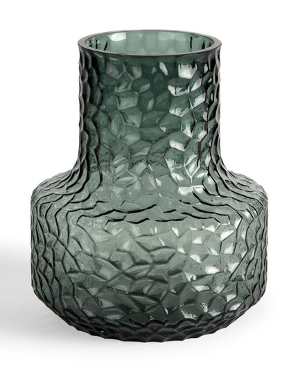 7" Green Faceted Glass Table Vase