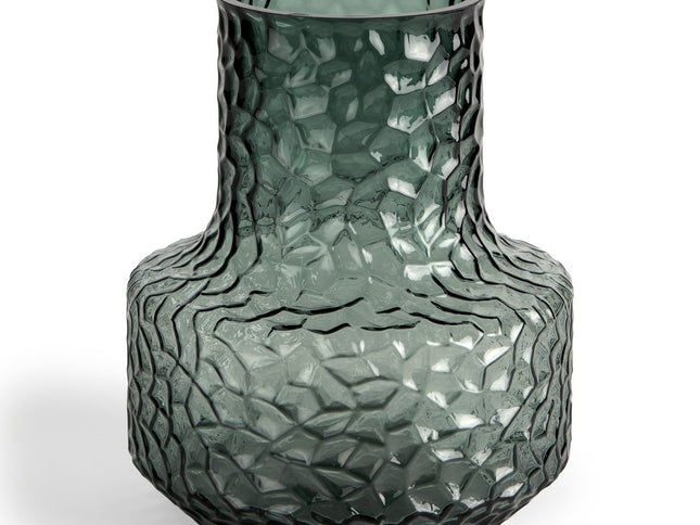 7" Green Faceted Glass Table Vase