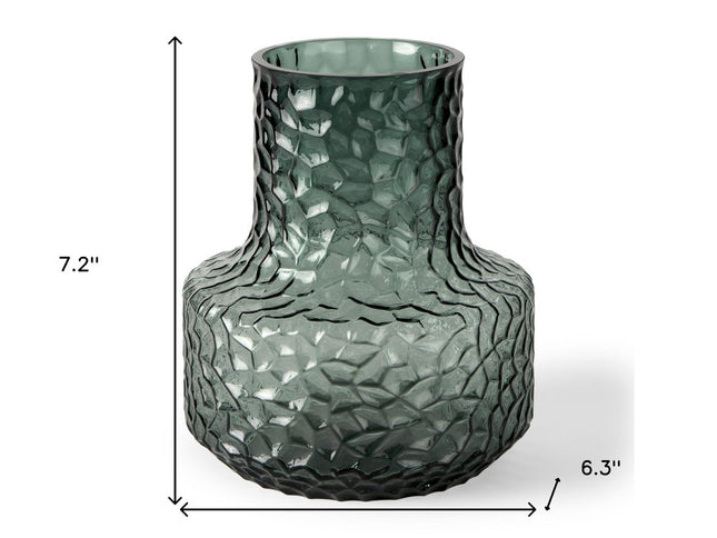 7" Green Faceted Glass Table Vase