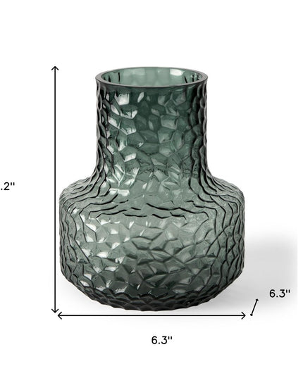 7" Green Faceted Glass Table Vase