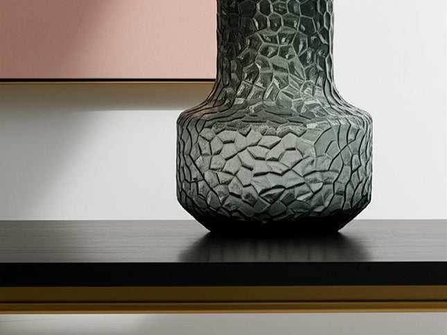 7" Green Faceted Glass Table Vase