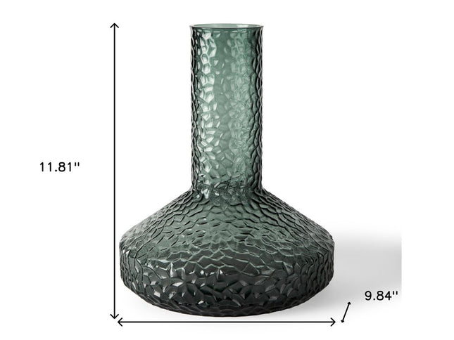 12" Green Faceted Glass Table Vase