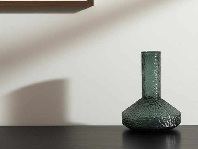 12" Green Faceted Glass Table Vase