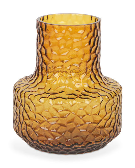 7" Amber Glass Faceted Table Vase