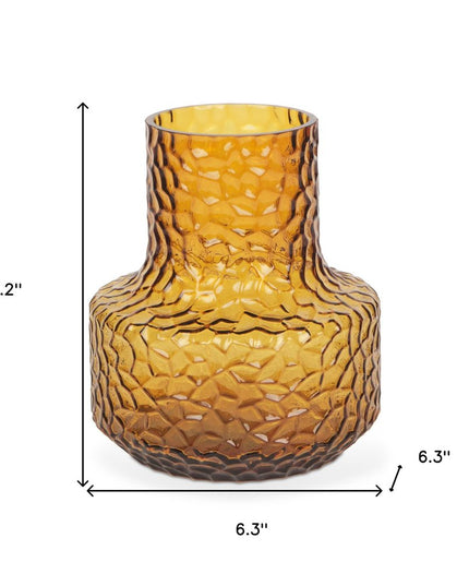 7" Amber Glass Faceted Table Vase