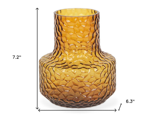 7" Amber Glass Faceted Table Vase