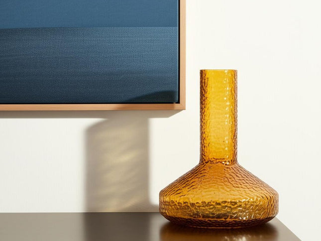 12" Amber Glass Faceted Table Vase