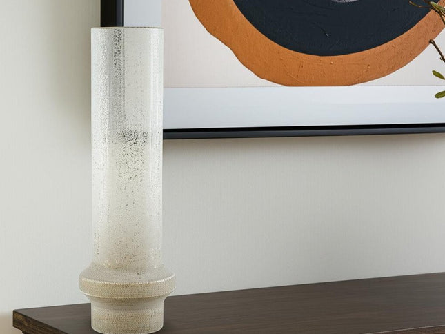 19" Off White And Gold Metal Cylinder Table Vase