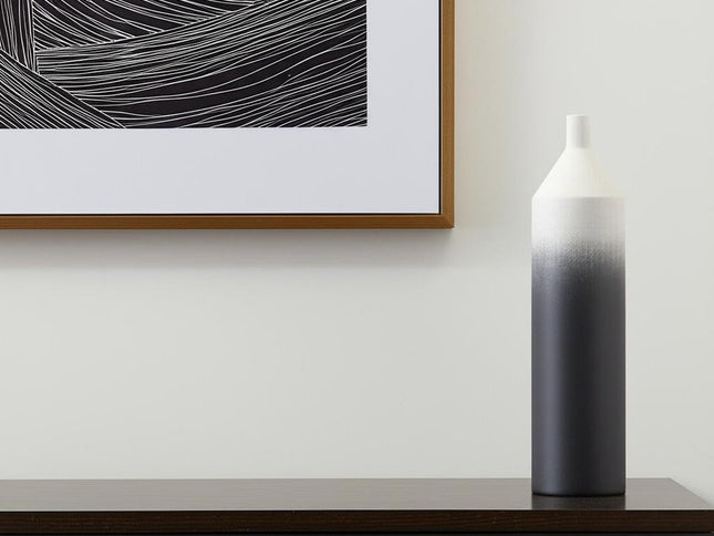 24" Black And White Ombre Metal Table Vase