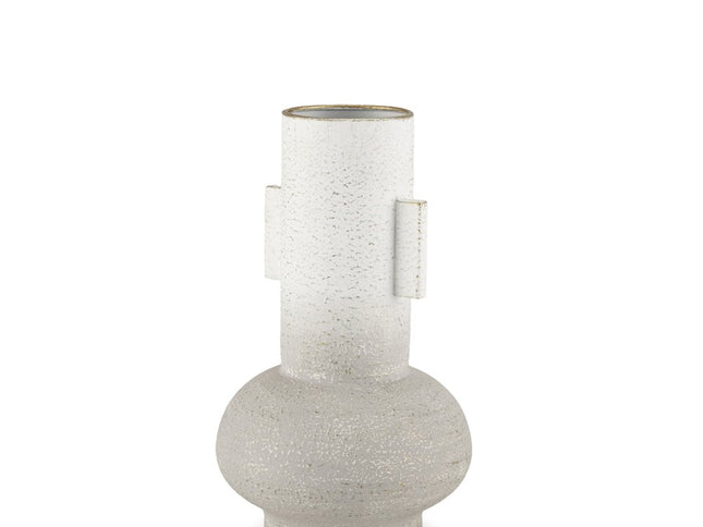 13" Off White And Gold Metal Table Vase