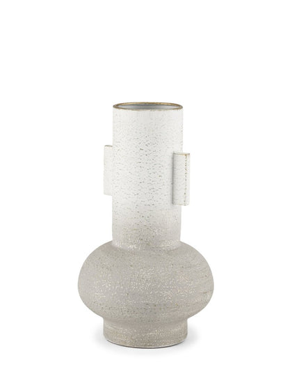 13" Off White And Gold Metal Table Vase