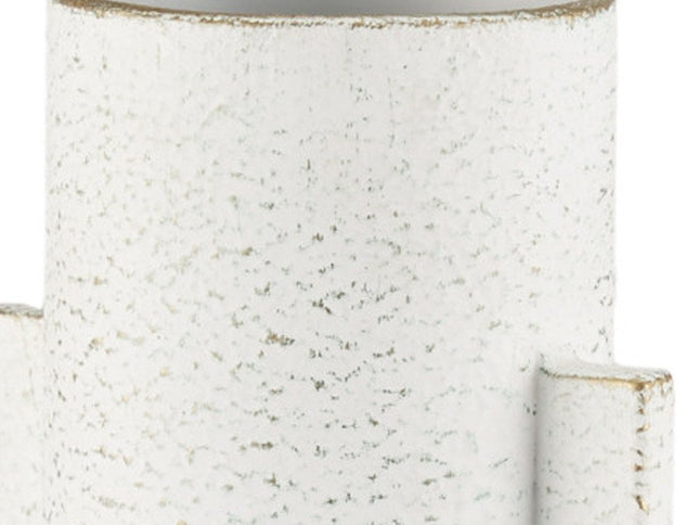 13" Off White And Gold Metal Table Vase