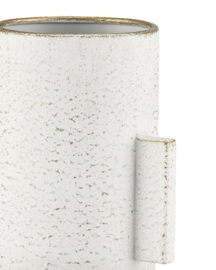 13" Off White And Gold Metal Table Vase