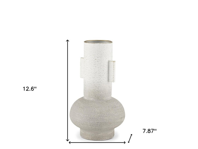 13" Off White And Gold Metal Table Vase