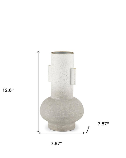 13" Off White And Gold Metal Table Vase