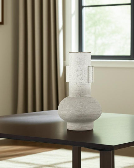 13" Off White And Gold Metal Table Vase