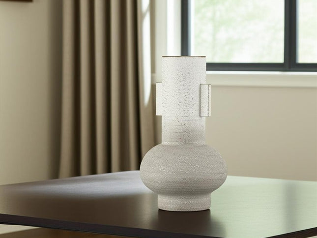 13" Off White And Gold Metal Table Vase