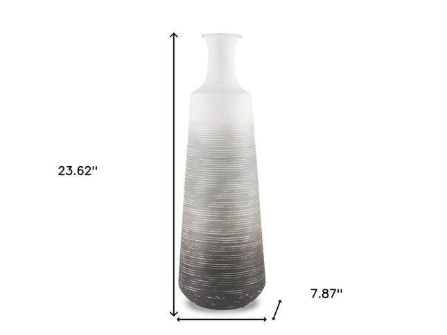 24" Gray And White Ombre Metal Table Vase