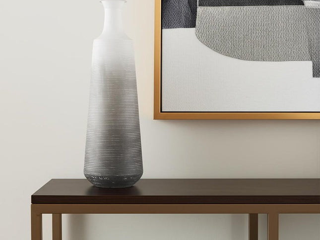 24" Gray And White Ombre Metal Table Vase