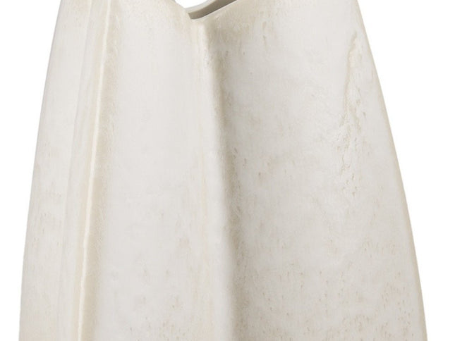 14" Cream And Beige Color Block Ceramic Table Vase