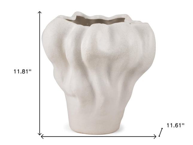 12" Cream Abstract Sculptural Ceramic Table Vase
