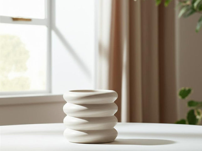 12" Cream Cylinder Ceramic Table Vase