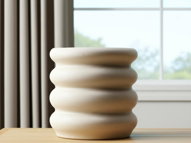 14" Cream Cylinder Ceramic Table Vase