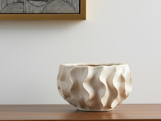 9" Cream Sculptural Ceramic Table Vase