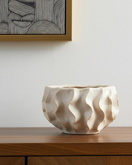 9" Cream Sculptural Ceramic Table Vase